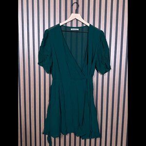 Reformation Wrap Dress 1X Women Green Chiffon Puff Ruched Short Sleeve Plus Size